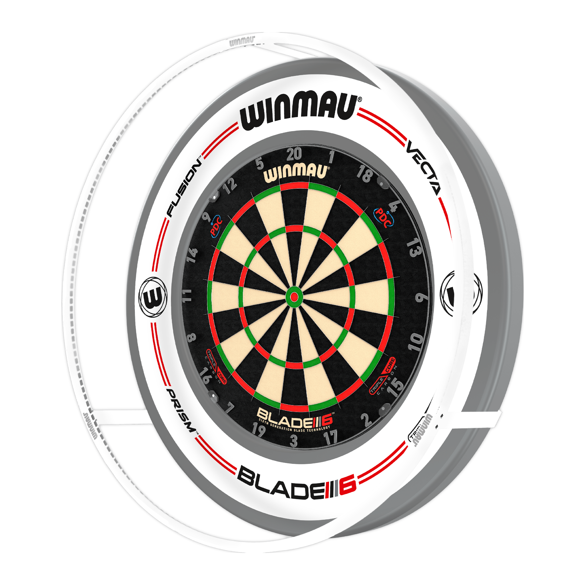 Winmau Blade 6 Dual Core Dartboard, Surround & Plasma Light Bundle Dartboard Bundles