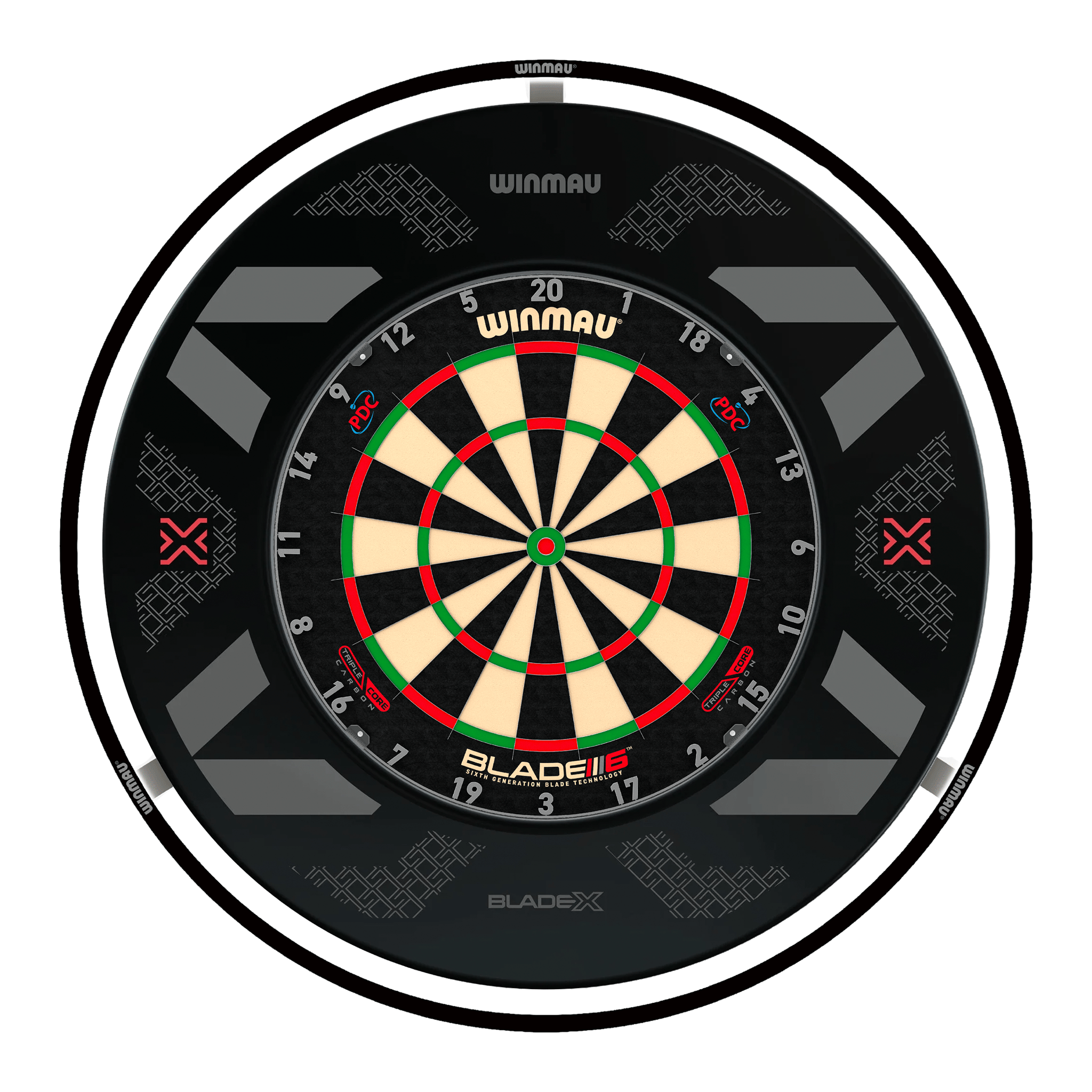 Winmau Blade 6 Triple Core Dartboard, Surround & Black Plasma Light Bundle Blade 6 Triple Core / Blade X / Winmau Plasma Black Boards