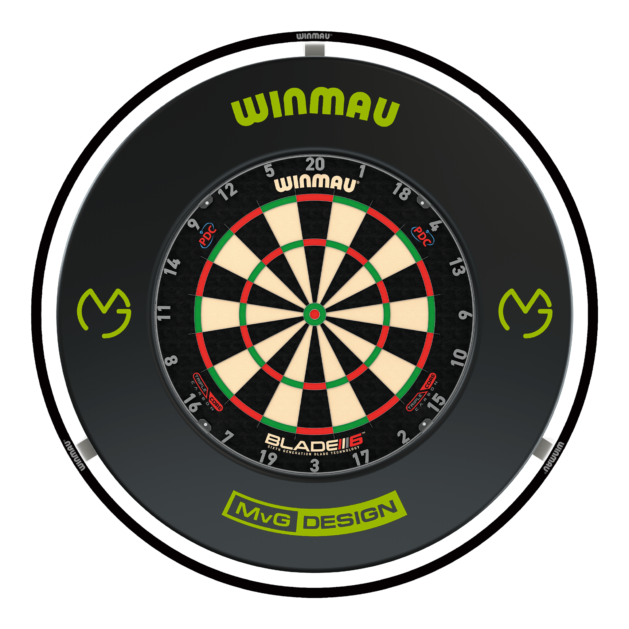 Winmau Blade 6 Triple Core Dartboard, Surround & Black Plasma Light Bundle Blade 6 Triple Core / MvG / Winmau Plasma Black Boards