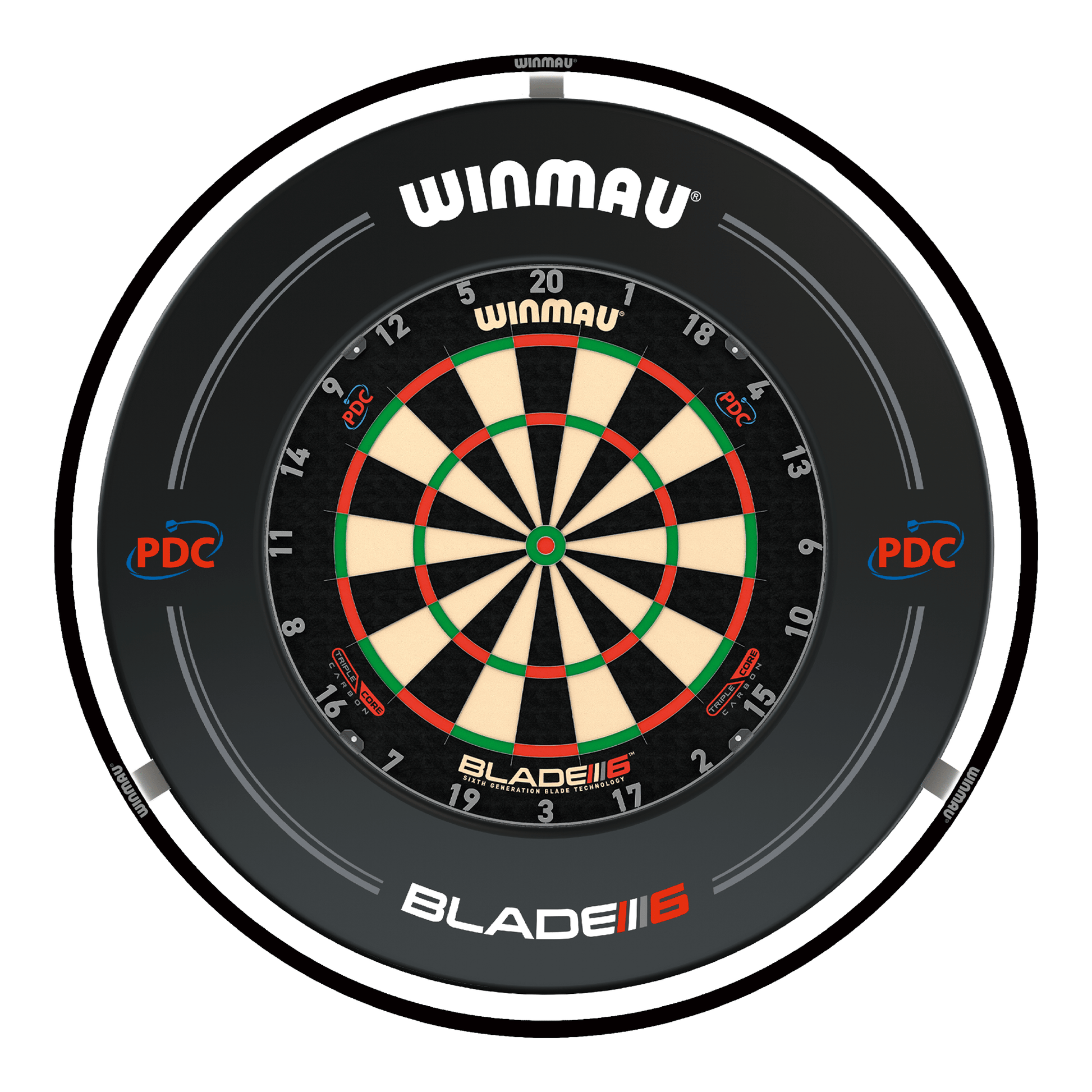 Winmau Blade 6 Triple Core Dartboard, Surround & Black Plasma Light Bundle Blade 6 Triple Core / PDC Black / Winmau Plasma Black Boards