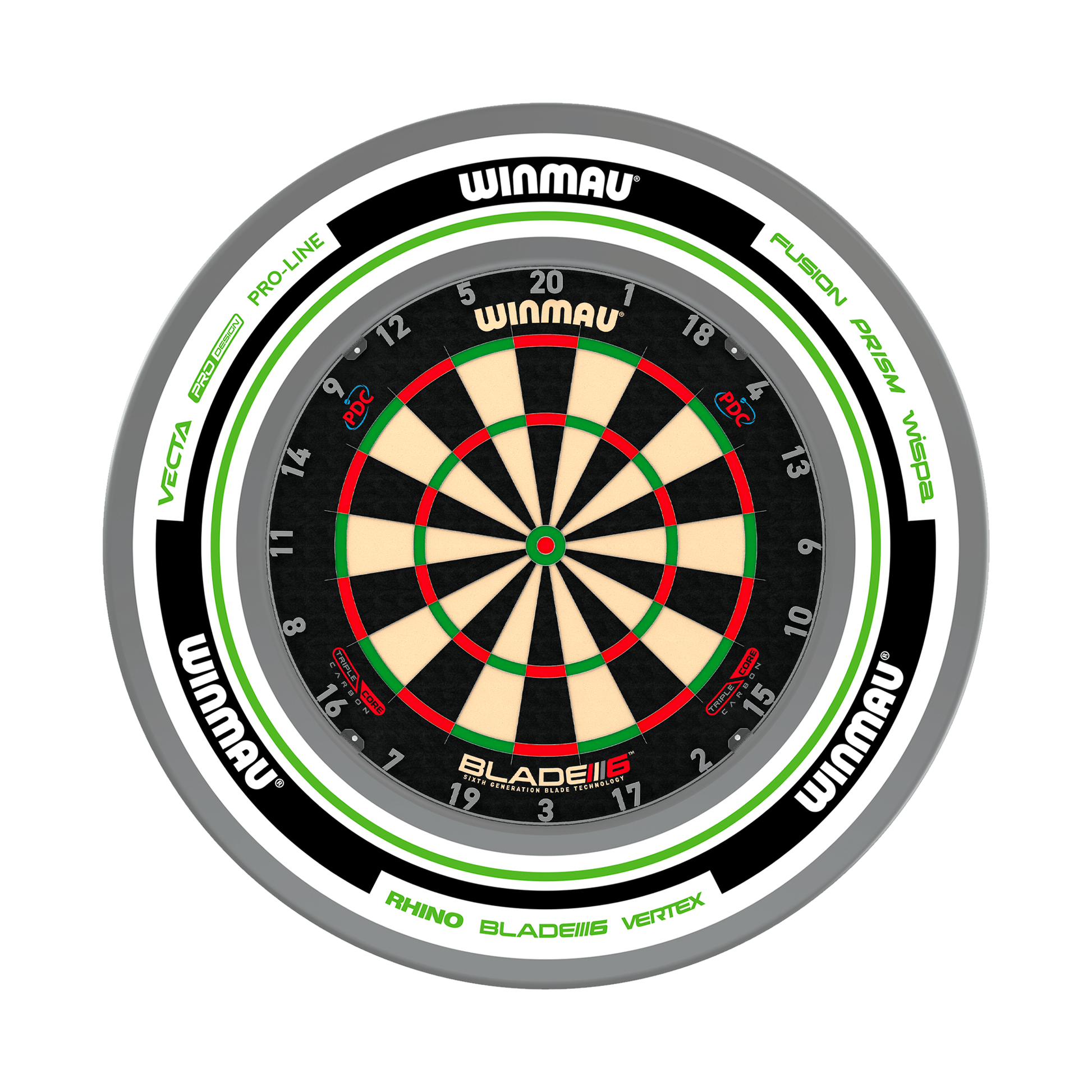 Winmau Blade 6 Triple Core Dartboard & Surround Bundle Blade 6 Triple Core / Advance White/Green Boards