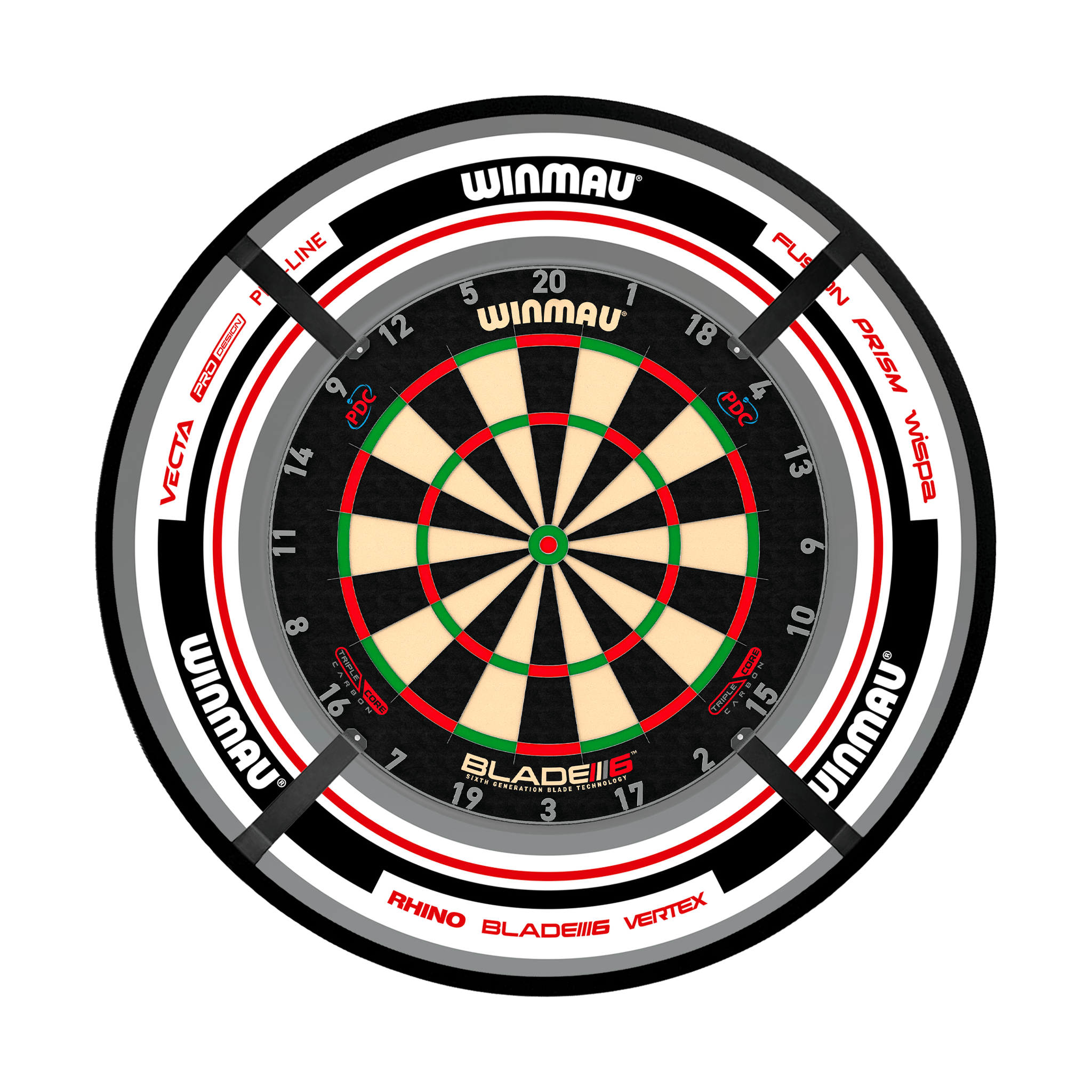 Winmau Blade 6 Triple Core Dartboard, Surround & Corona Light Bundle Blade 6 Triple Core / Advance White/Red / Target Corona Vision Boards