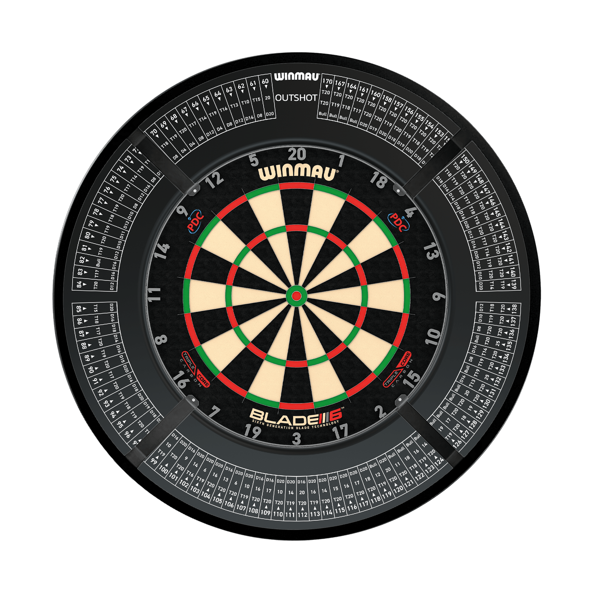 Winmau Blade 6 Triple Core Dartboard, Surround & Corona Light Bundle Blade 6 Triple Core / Out Shot / Target Corona Vision Boards