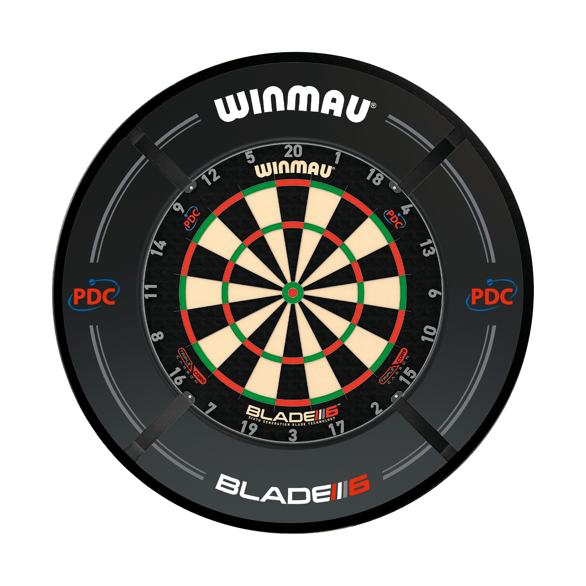 Winmau Blade 6 Triple Core Dartboard, Surround & Corona Light Bundle Blade 6 Triple Core / PDC Black / Target Corona Vision Boards