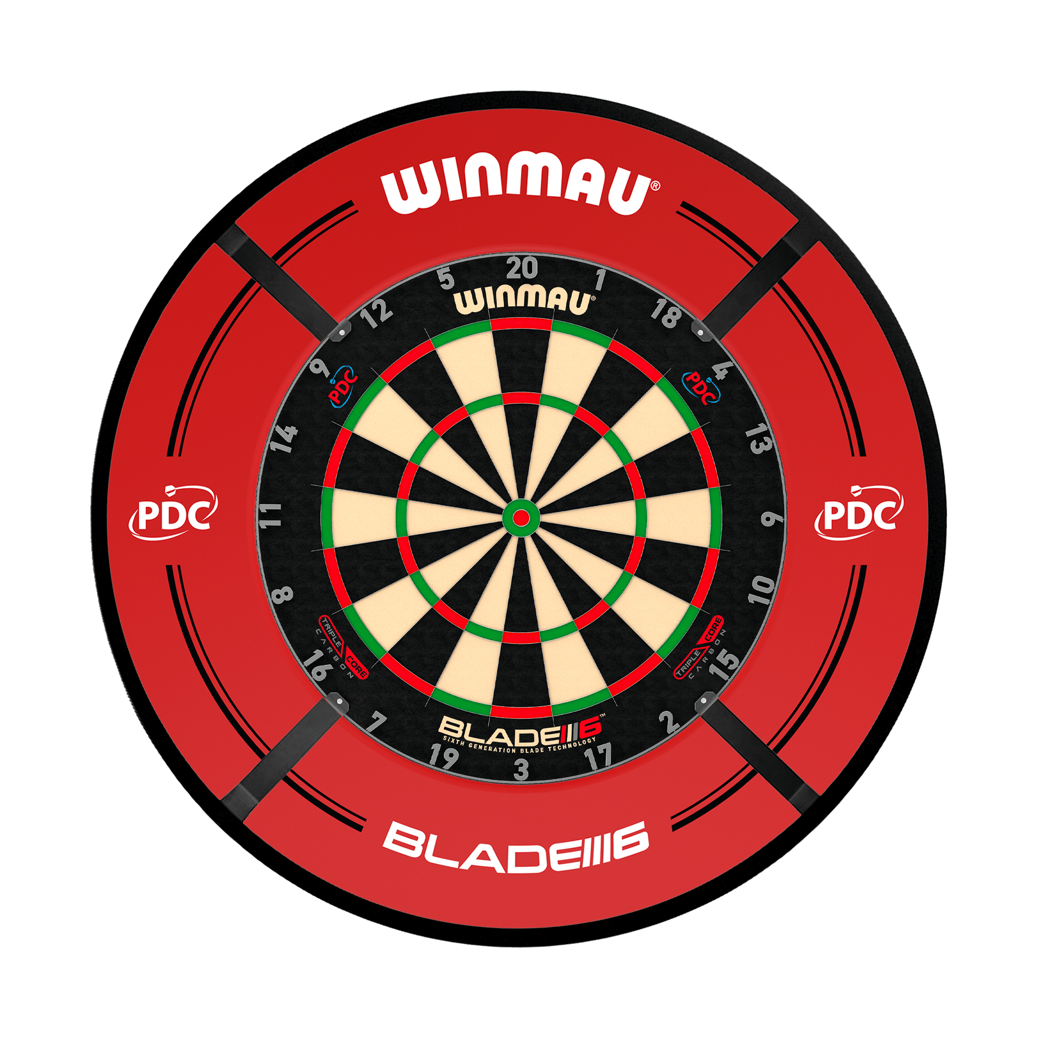 Winmau Blade 6 Triple Core Dartboard, Surround & Corona Light Bundle Blade 6 Triple Core / PDC Red / Target Corona Vision Boards