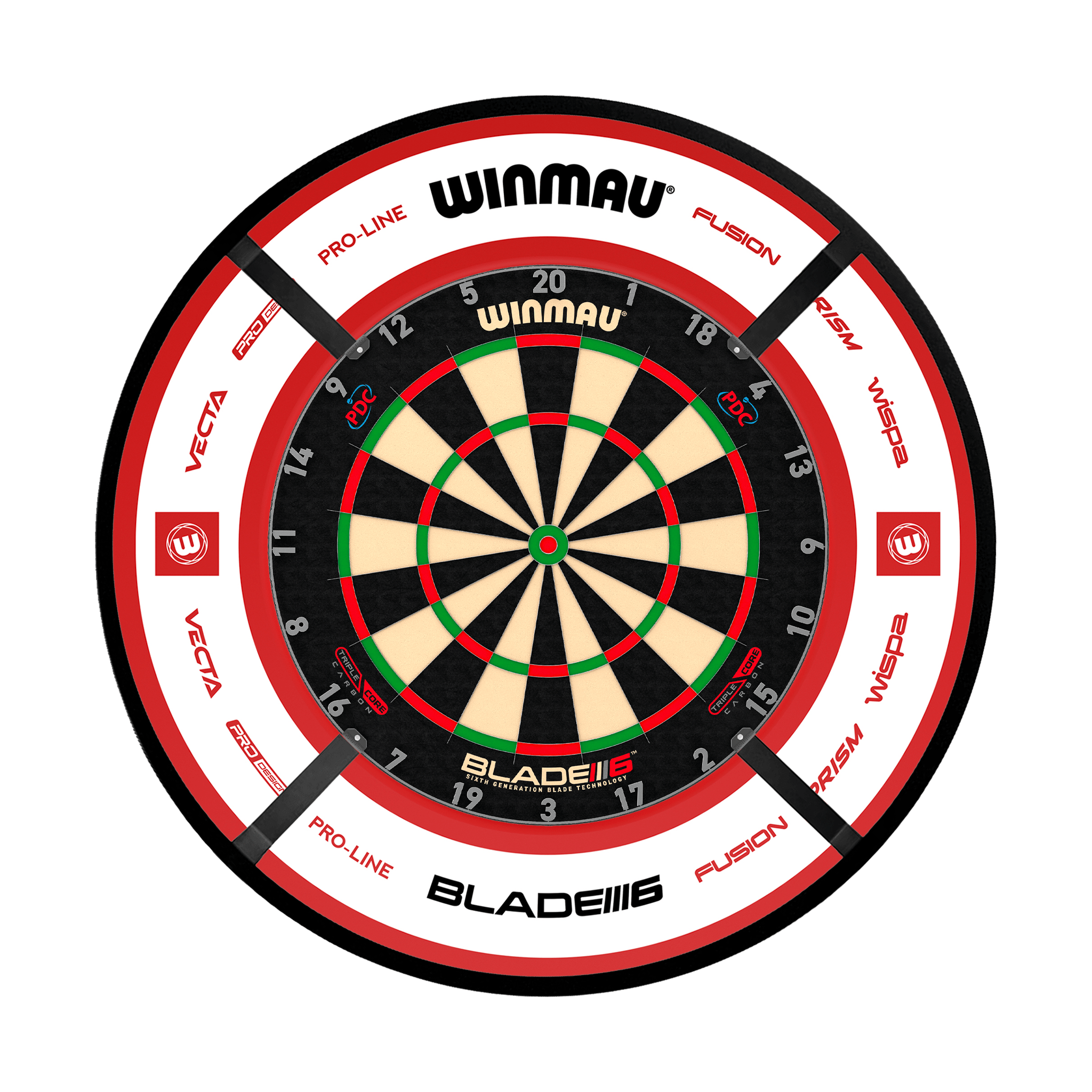 Winmau Blade 6 Triple Core Dartboard, Surround & Corona Light Bundle Blade 6 Triple Core / Pro 2.0 Red / Target Corona Vision Boards