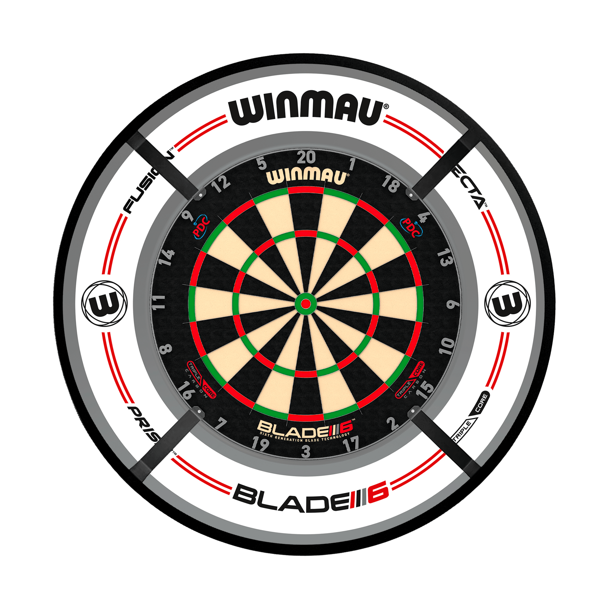 Winmau Blade 6 Triple Core Dartboard, Surround & Corona Light Bundle Blade 6 Triple Core / Pro-Line White / Target Corona Vision Boards