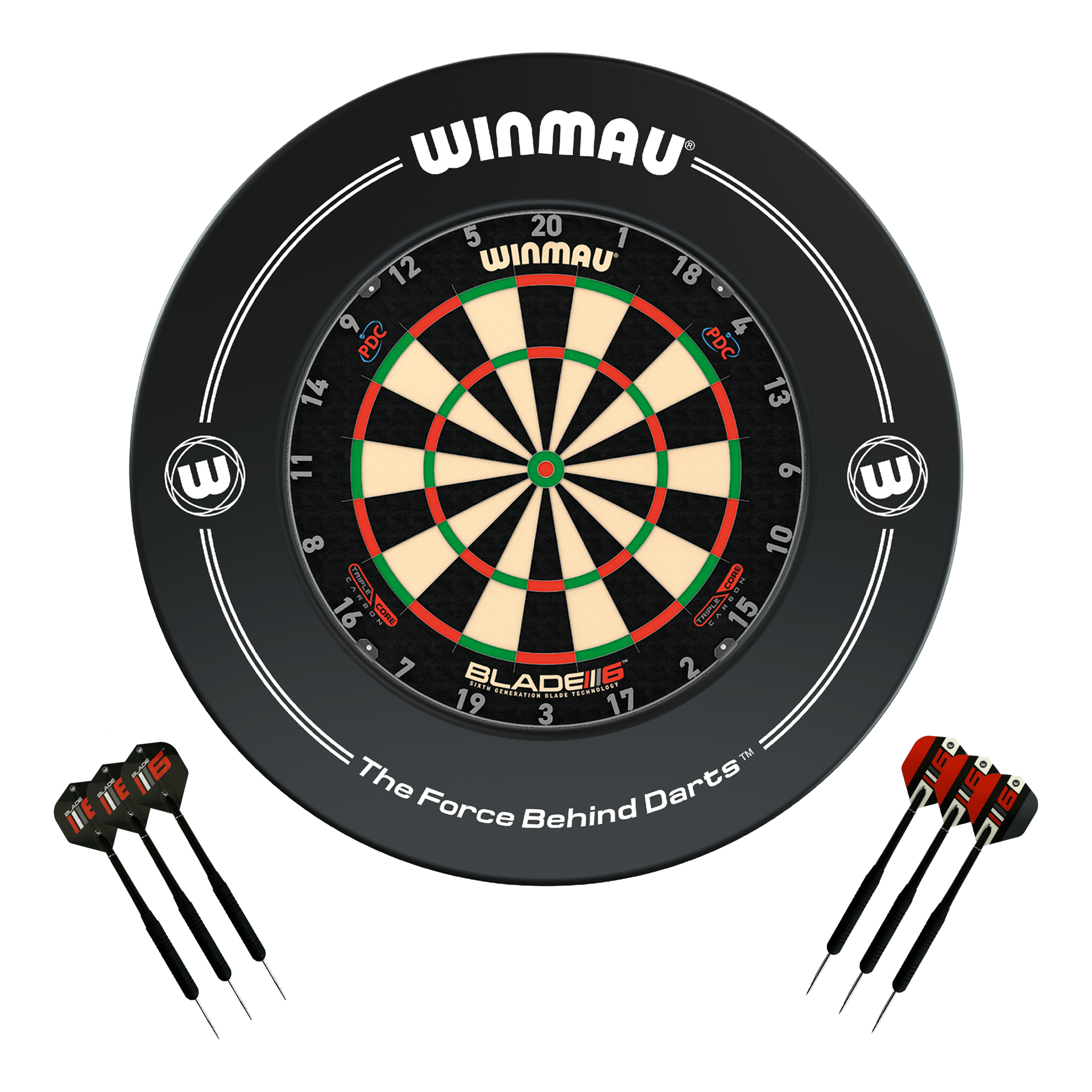 Winmau Blade 6 Triple Core Dartboard, Surround & Darts - Complete Darts Set Blade 6 Triple Core / Black Boards
