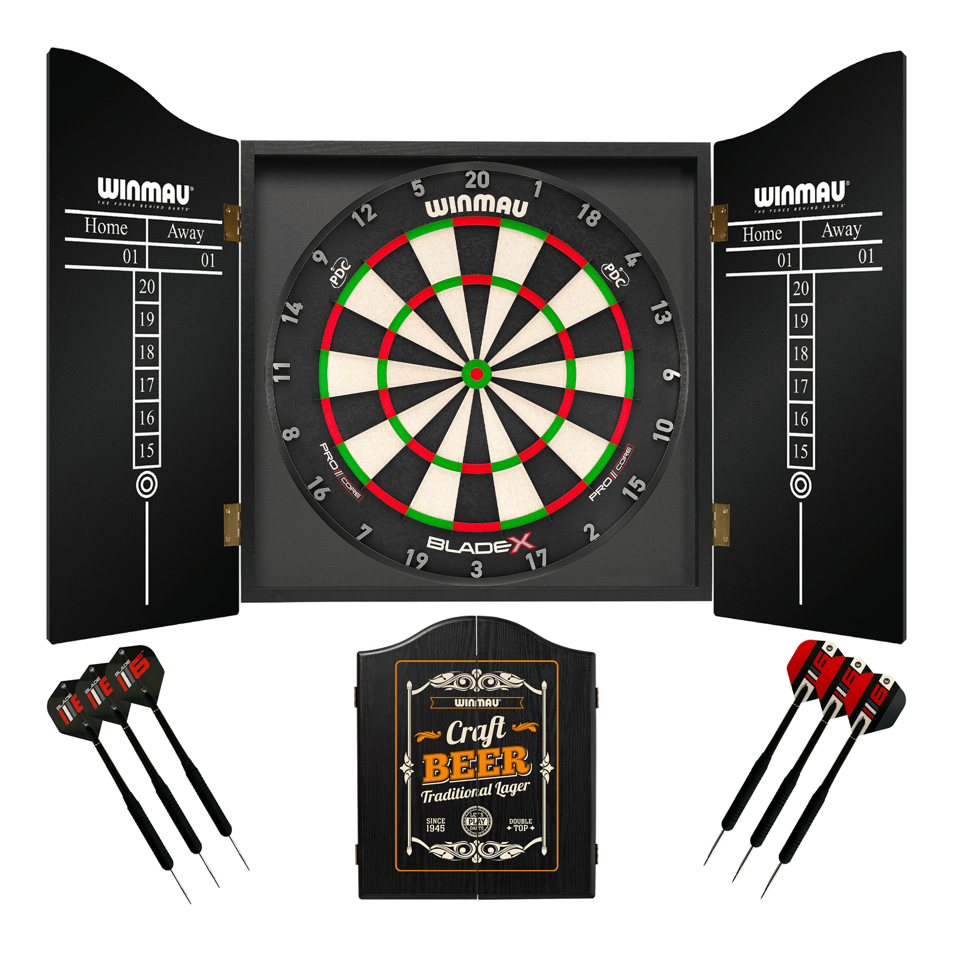 Winmau Blade X Dartboard, Cabinet & Darts - Complete Darts Set Blade X / Blade 6 Boards