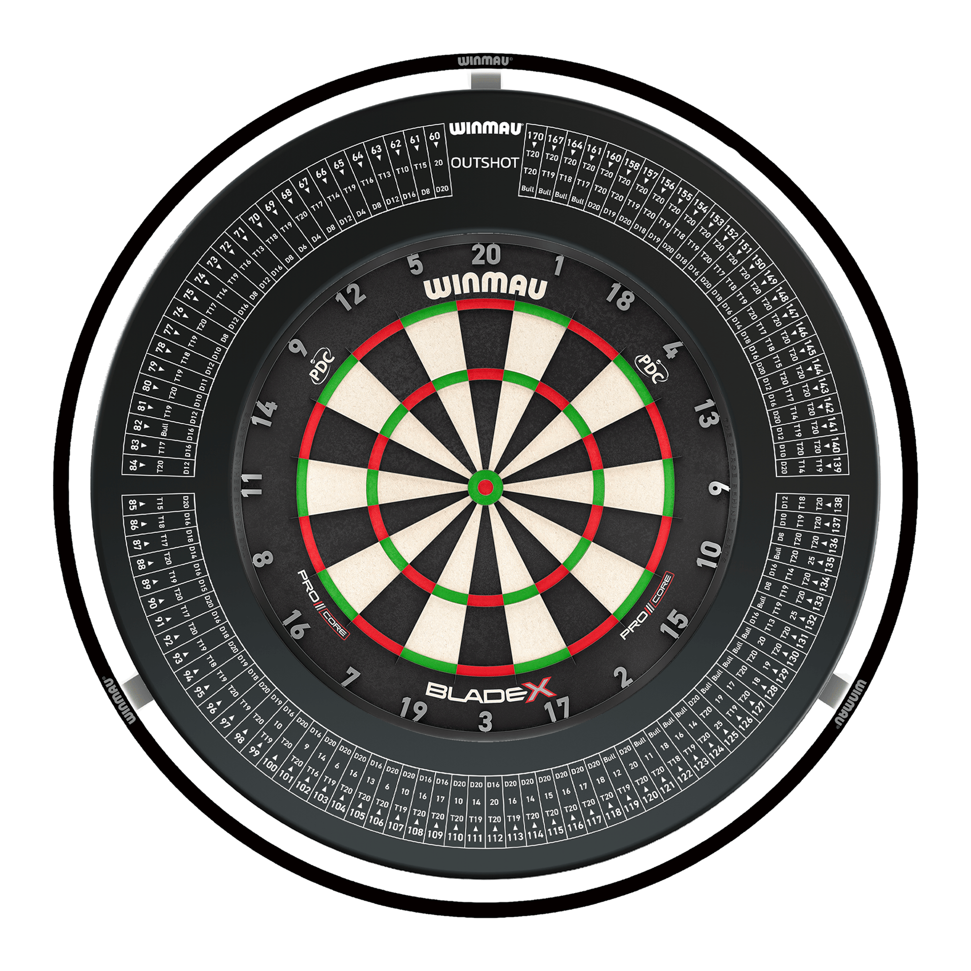 Winmau Blade X Dartboard, Surround & Black Plasma Light Bundle Blade X / Out Shot / Winmau Plasma Black Boards