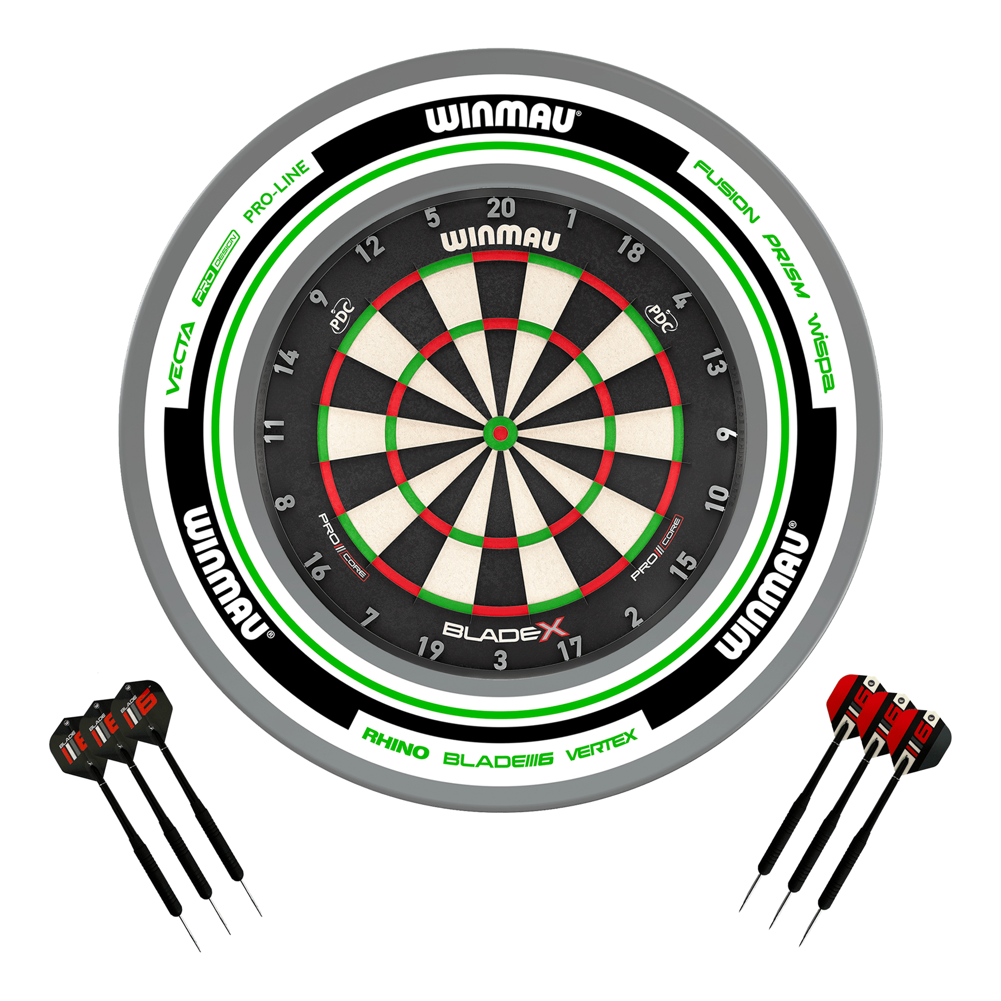 Winmau Blade X Dartboard, Surround & Darts - Complete Darts Set Blade X / Advance White/Green Boards