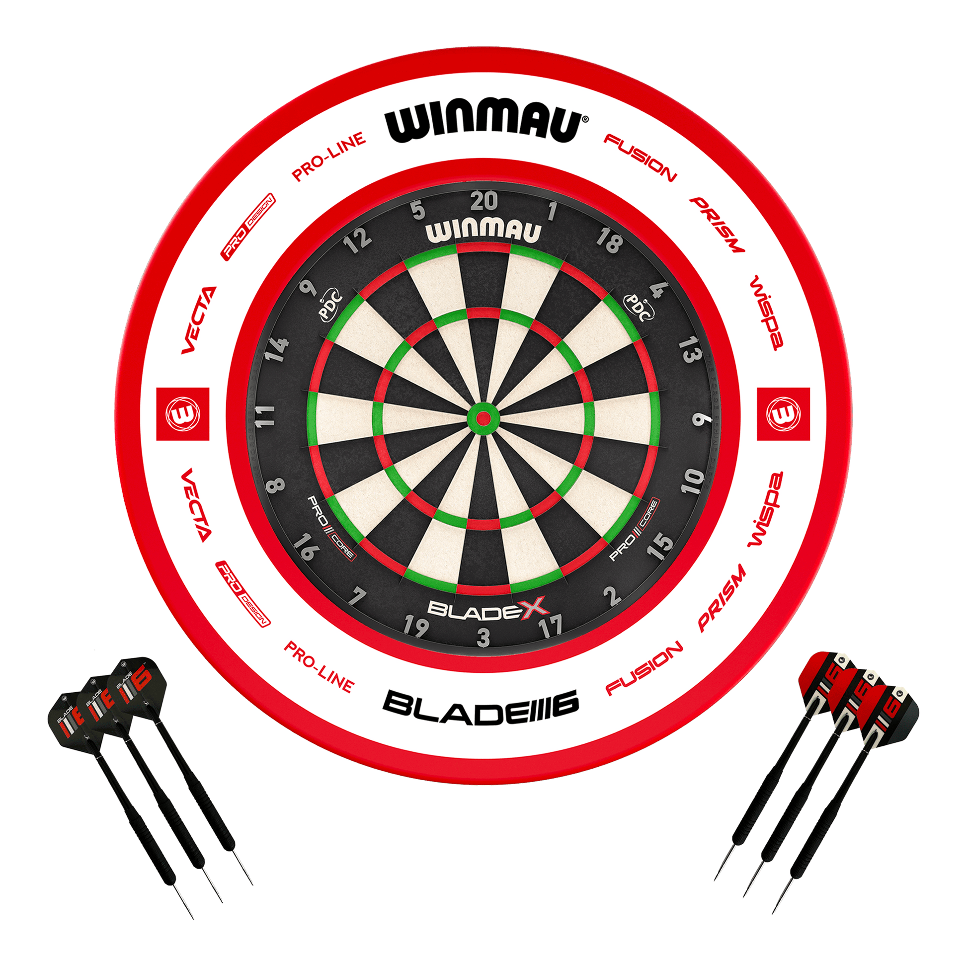 Winmau Blade X Dartboard, Surround & Darts - Complete Darts Set Blade X / Pro 2.0 Red Boards