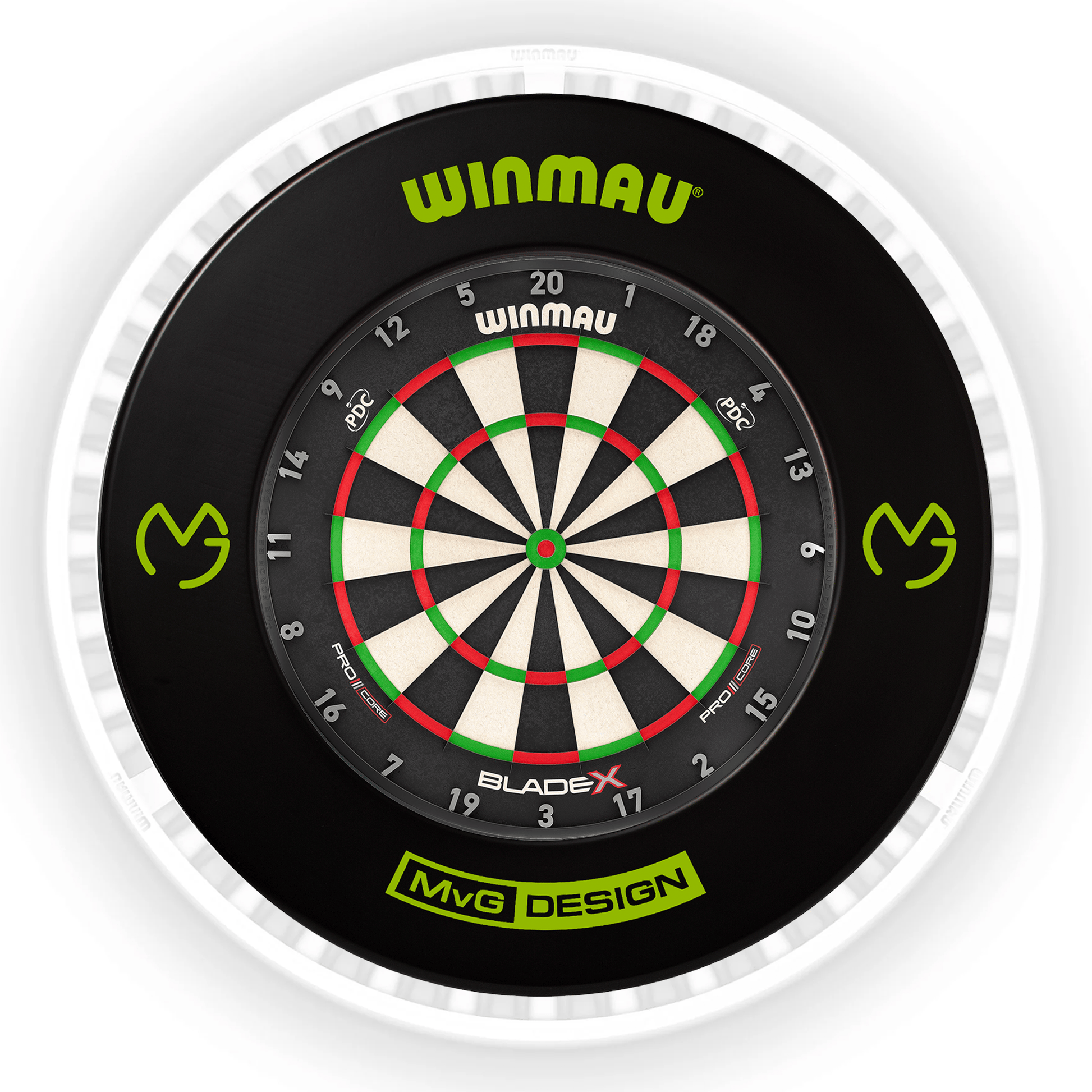 Winmau Blade X Dartboard, Surround & Ice White Plasma Light Bundle BladeX / MvG / Winmau Plasma Ice White Boards