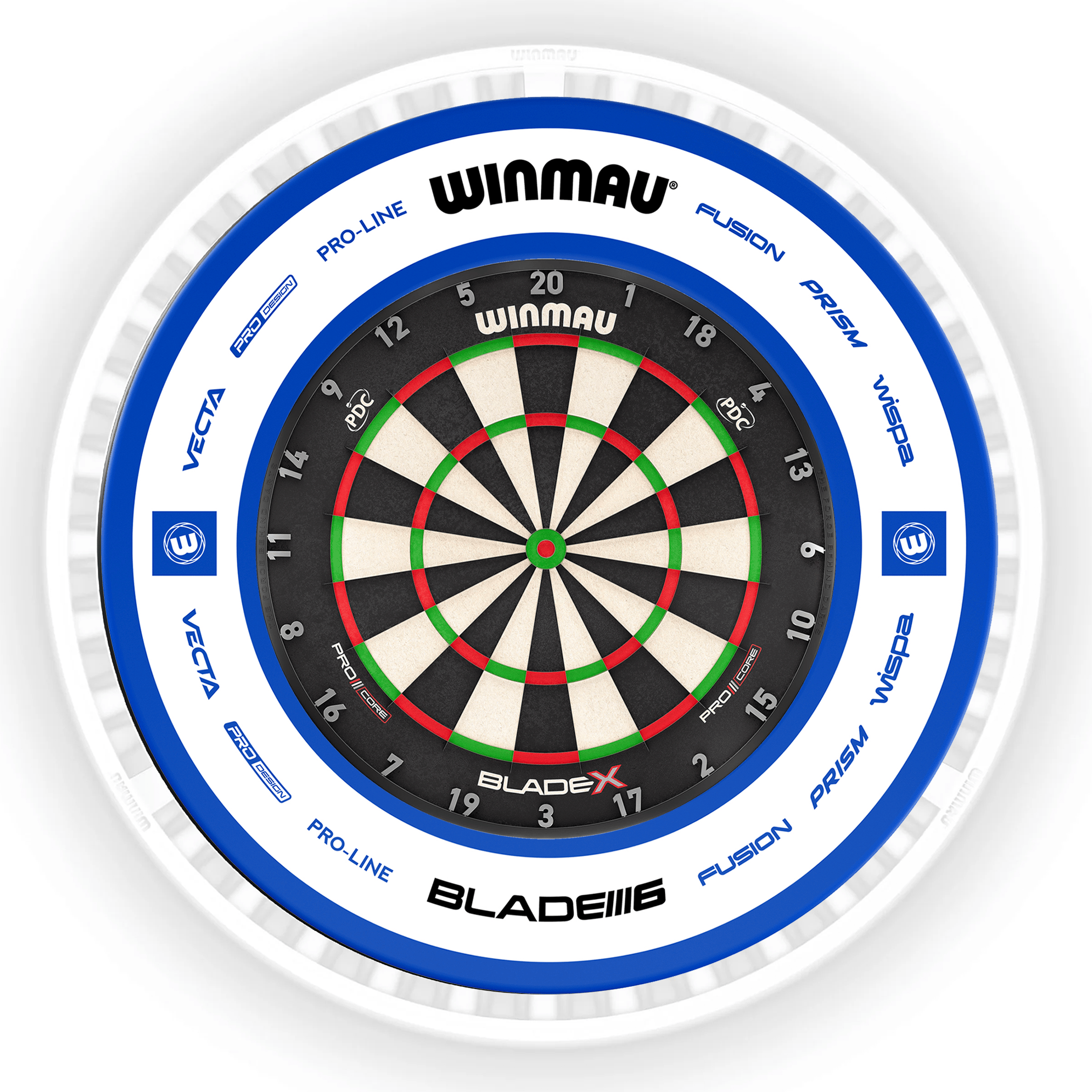 Winmau Blade X Dartboard, Surround & Ice White Plasma Light Bundle BladeX / Pro 2.0 Blue / Winmau Plasma Ice White Boards