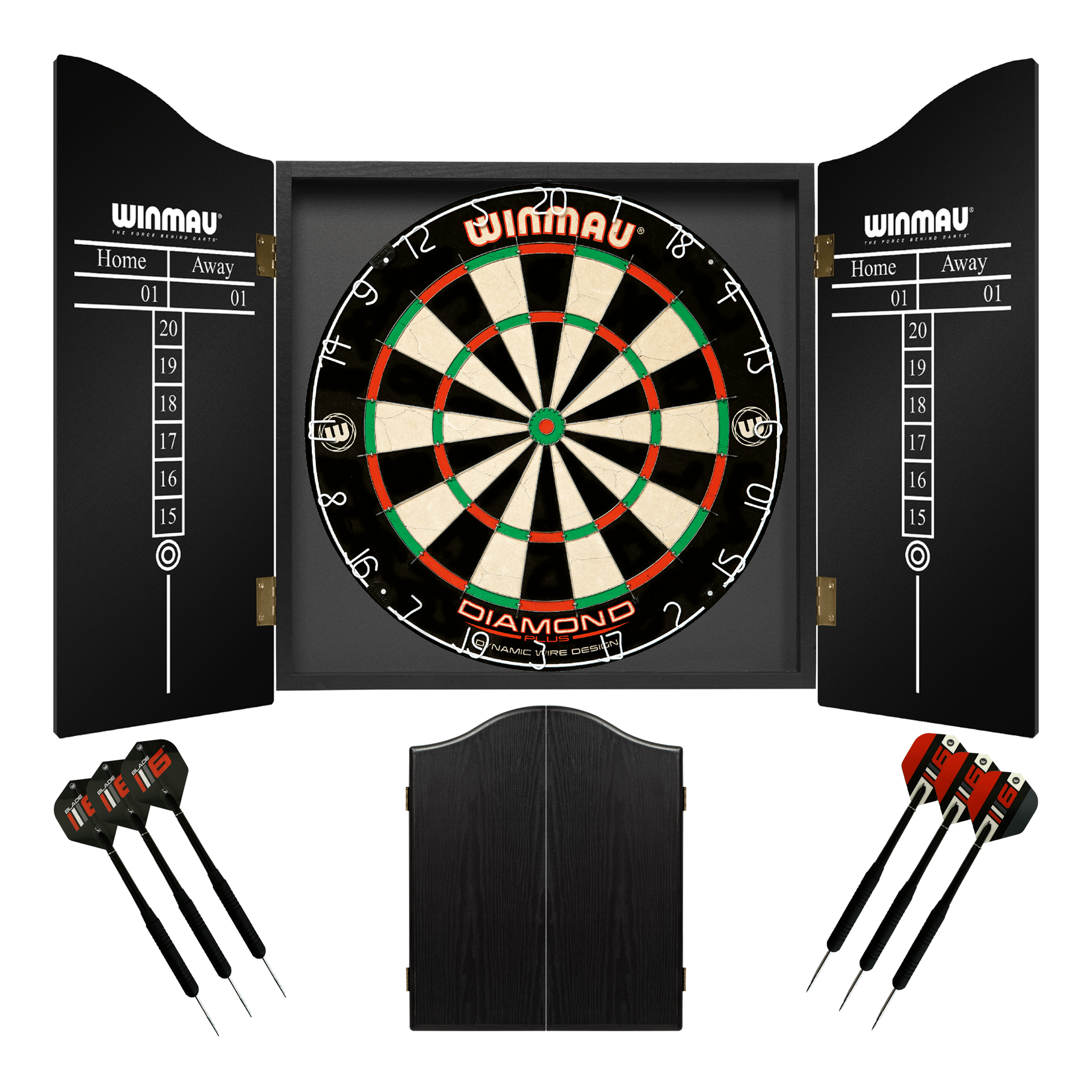 Winmau Diamond Plus Dartboard, Cabinet & Darts - Complete Darts Set Diamond Plus / Black Boards