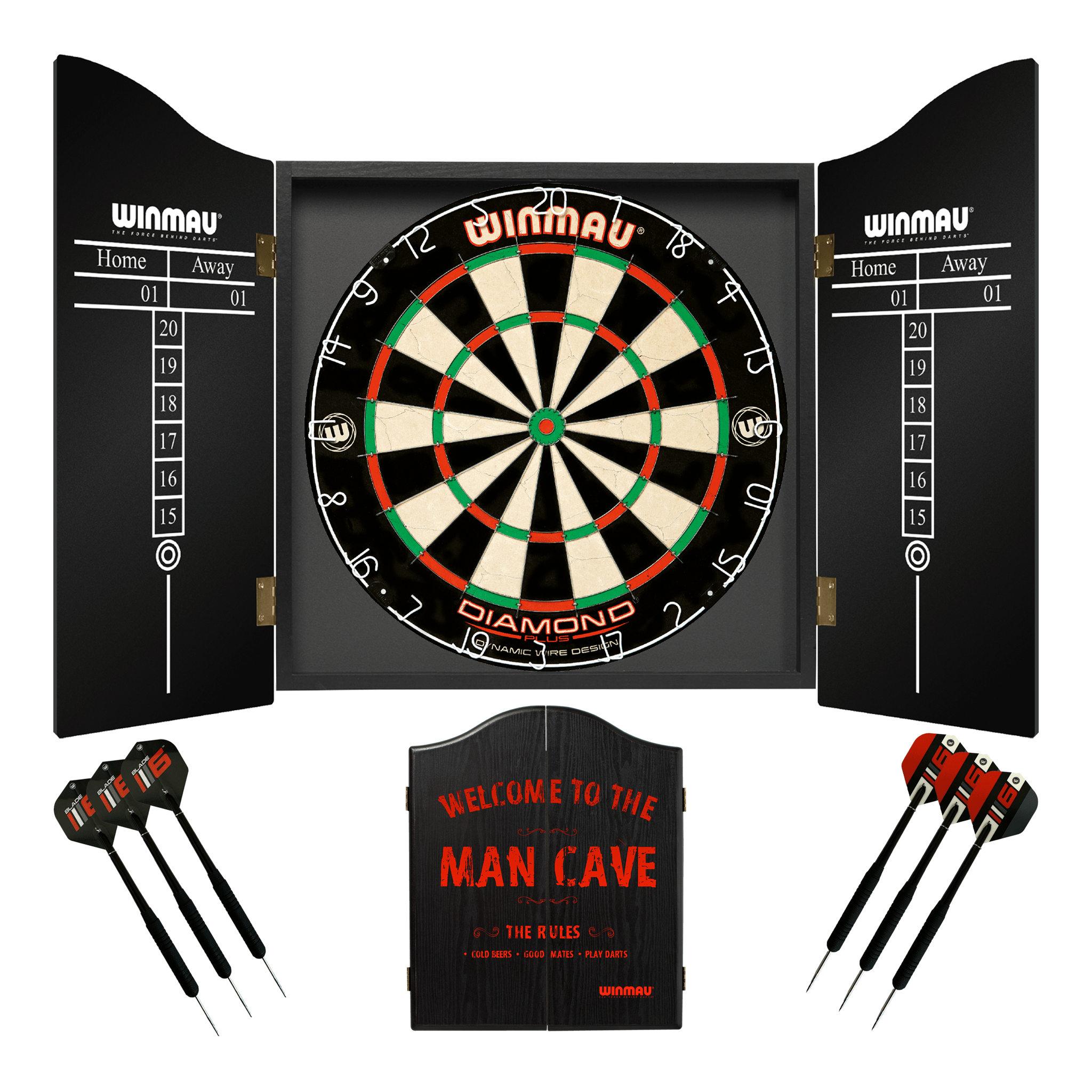 Winmau Diamond Plus Dartboard, Cabinet & Darts - Complete Darts Set Diamond Plus / Man Cave Boards