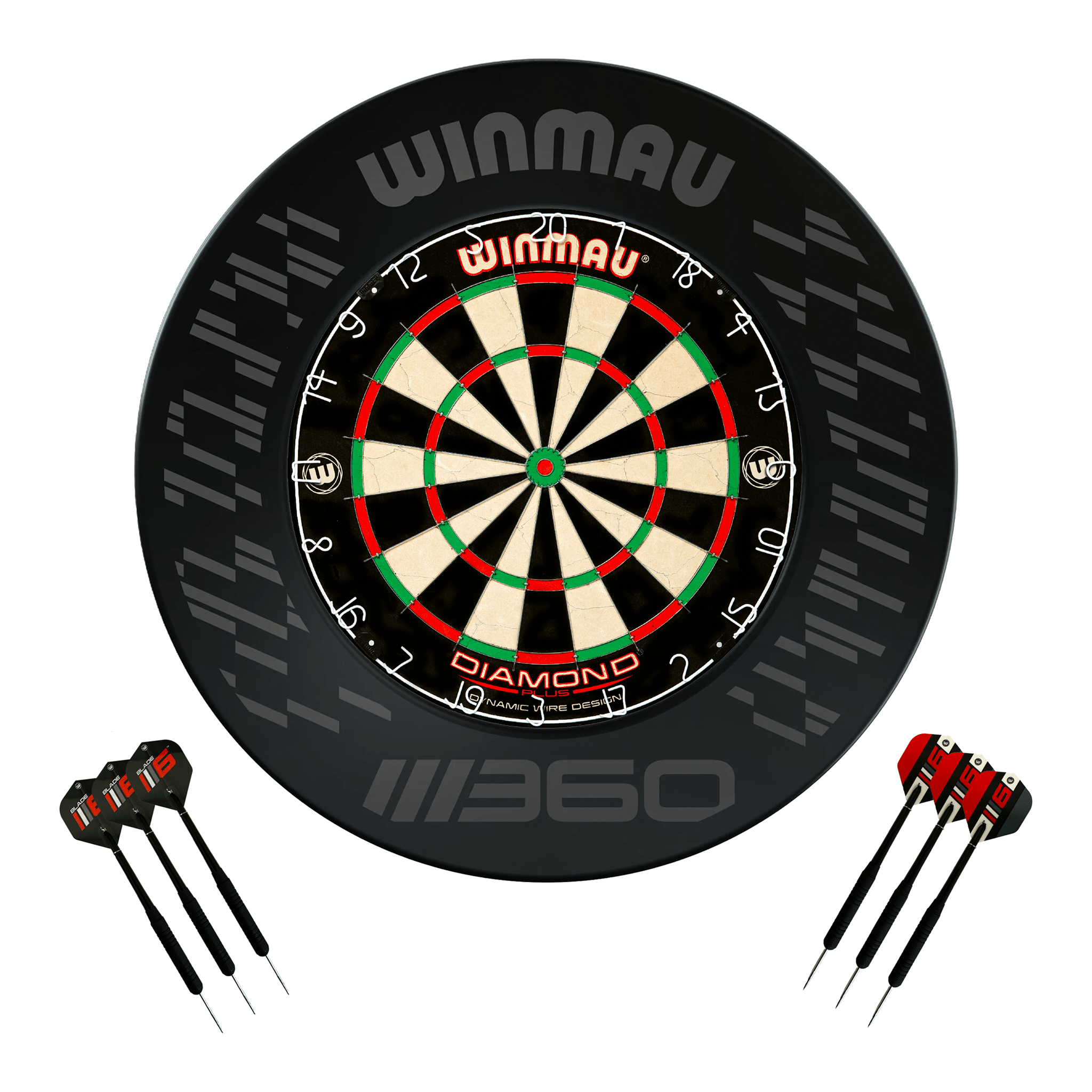 Winmau Diamond Plus Dartboard, Surround & Darts - Complete Darts Set Diamond Plus / Blade 360 Boards