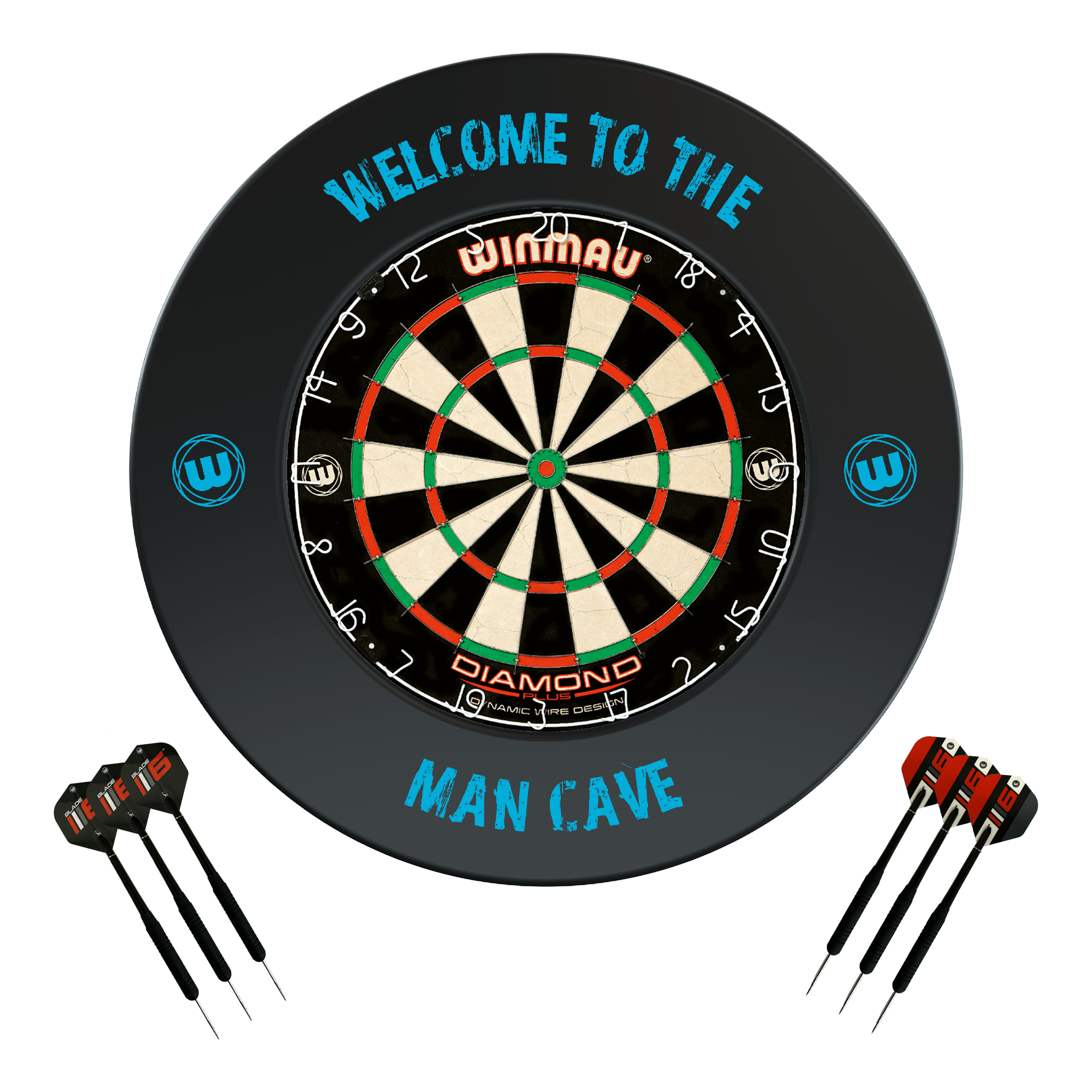 Winmau Diamond Plus Dartboard, Surround & Darts - Complete Darts Set Diamond Plus / Man Cave Boards