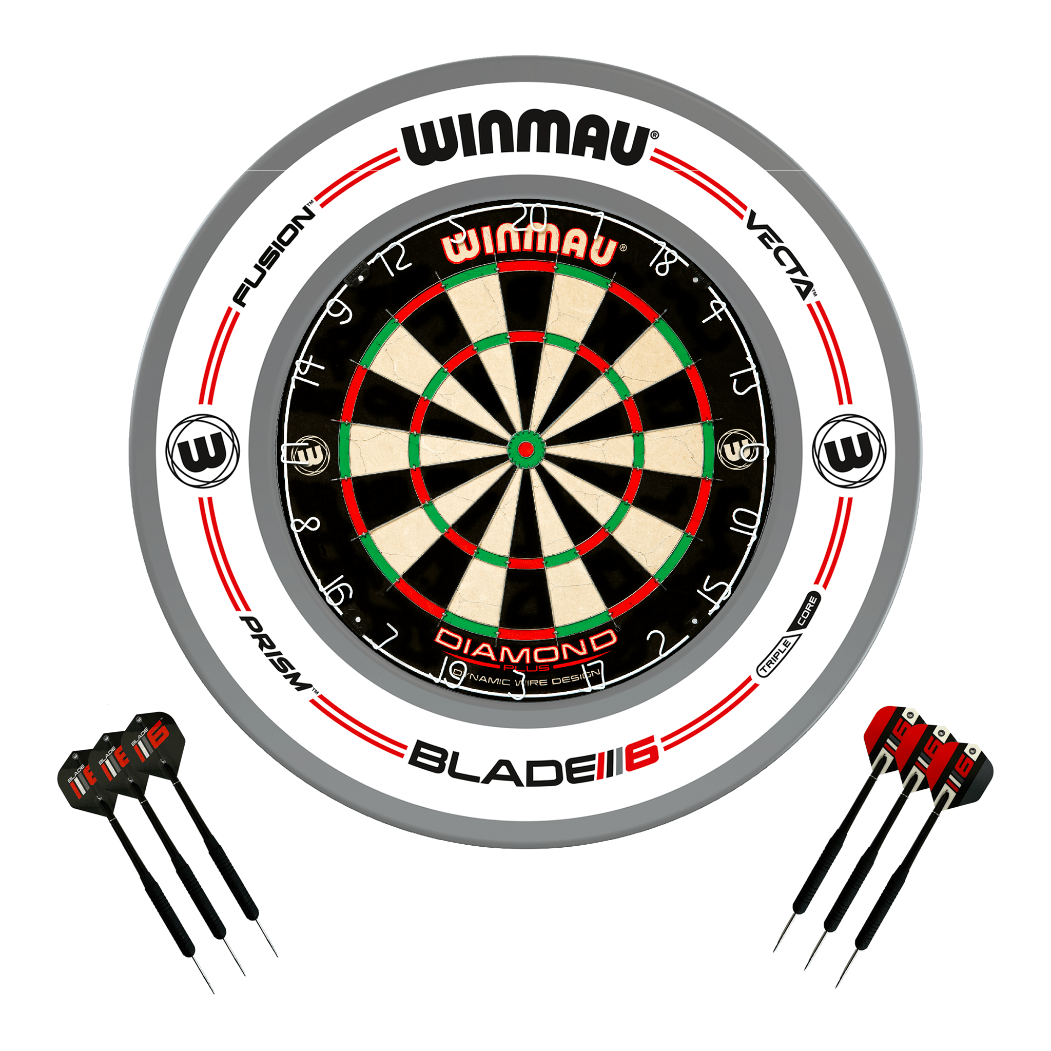Winmau Diamond Plus Dartboard, Surround & Darts - Complete Darts Set Diamond Plus / Pro-Line White Boards