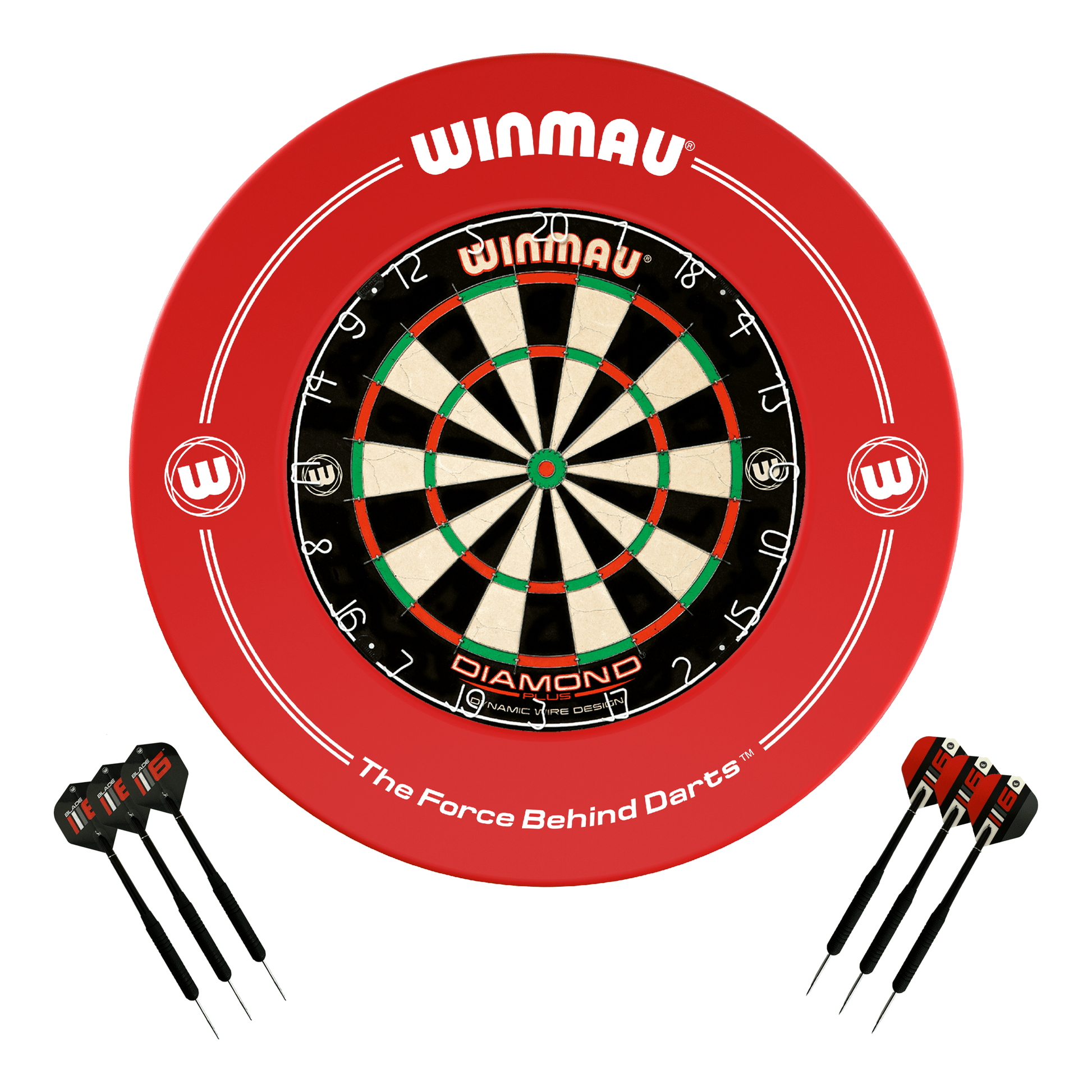 Winmau Diamond Plus Dartboard, Surround & Darts - Complete Darts Set Diamond Plus / Red Boards