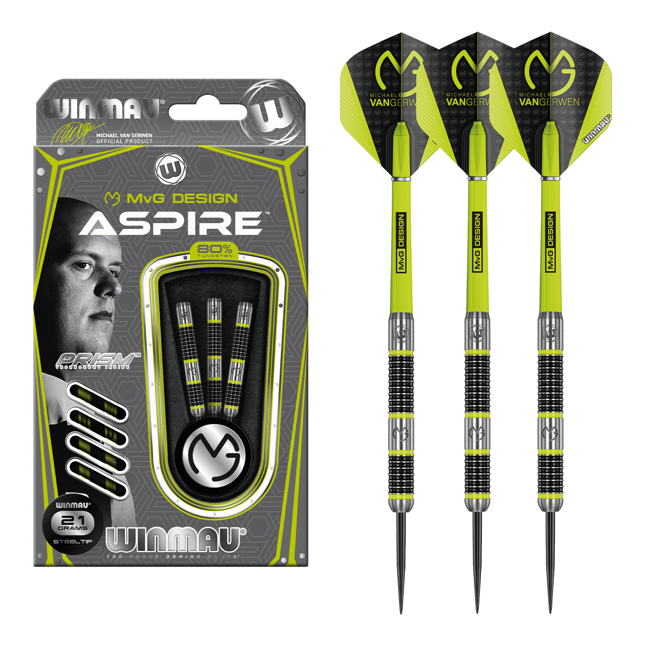 Winmau MVG Aspire Steel Tip Darts - 80% Tungsten - 21 Grams Darts